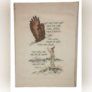 Vintage 1989 Pattern Completed Crossstitch Isaiah 40:31 Eagle Native American
